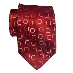 Ted Baker Men's Red Silk Tie With A Geometric Square Pattern Made in USA Necktie